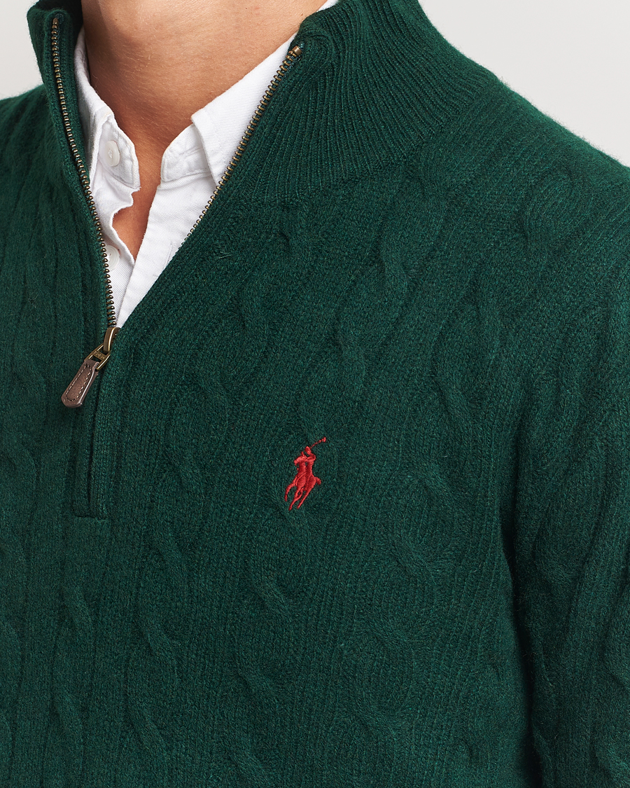 Herre | Gensere | Polo Ralph Lauren | Wool/Cashmere Cable Half Zip Green
