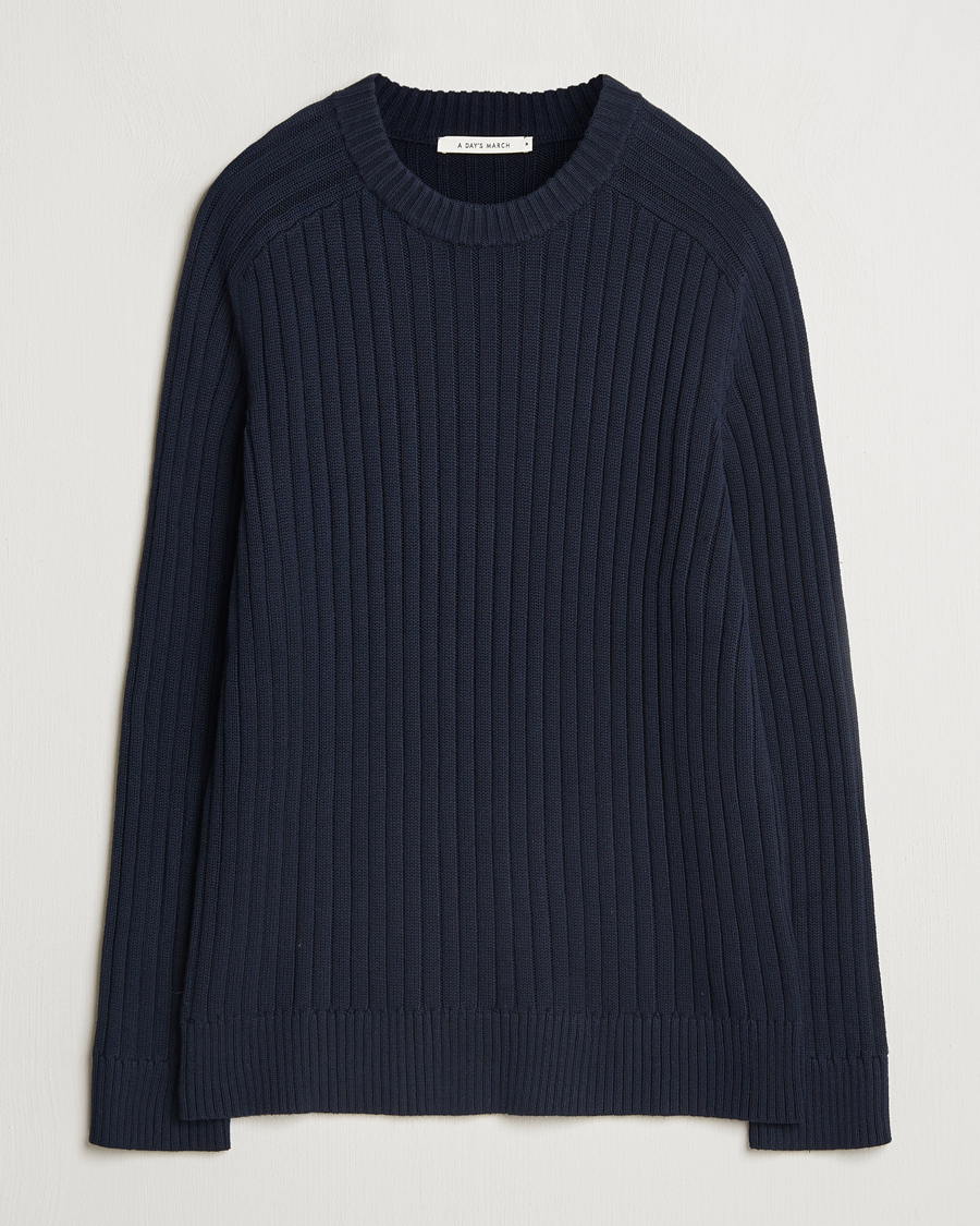 Herre | Gensere | A Day's March | Elmer Cotton Knit Sweater Navy
