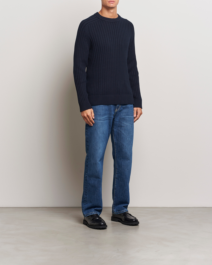 Herre | Gensere | A Day's March | Elmer Cotton Knit Sweater Navy