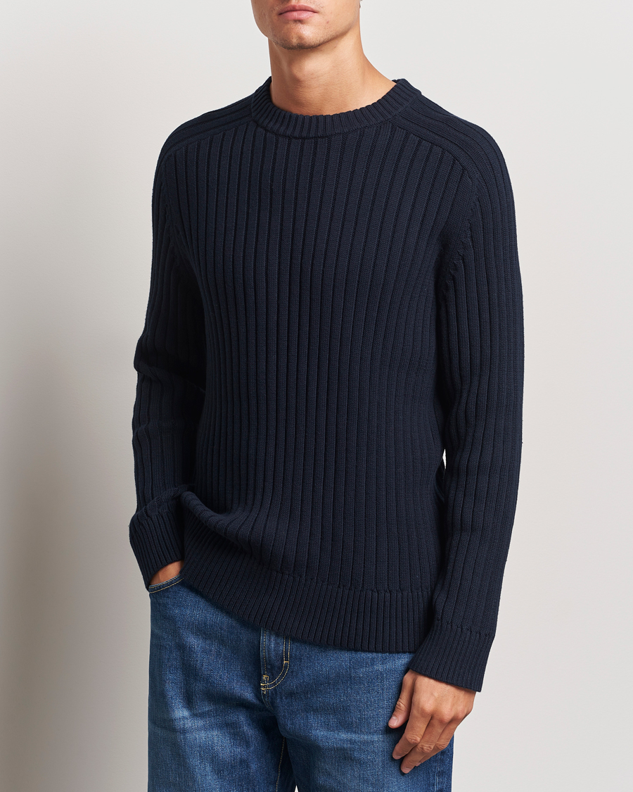 Herre | Gensere | A Day's March | Elmer Cotton Knit Sweater Navy