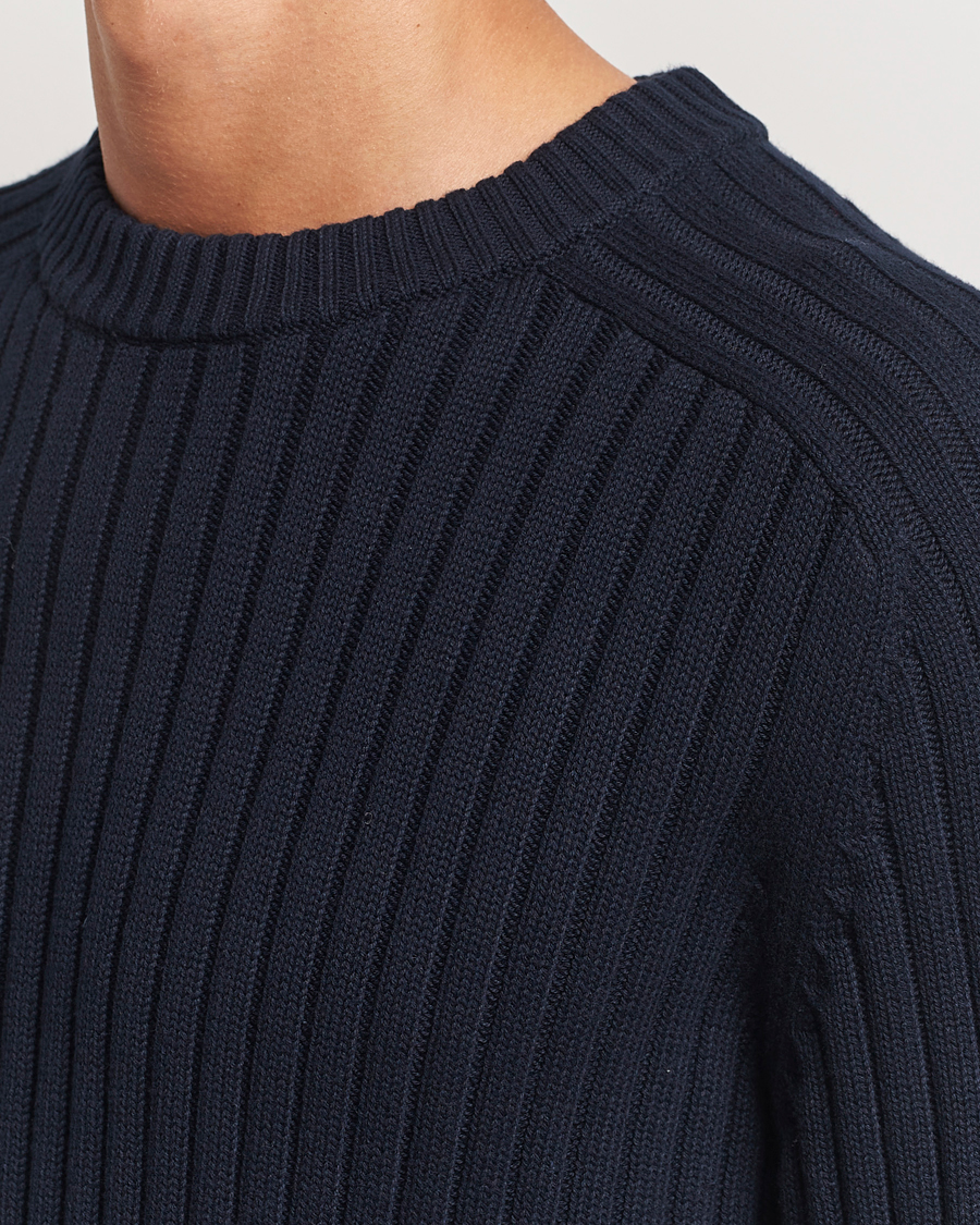 Herre | Gensere | A Day's March | Elmer Cotton Knit Sweater Navy