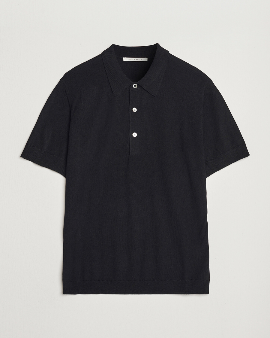 Herre | Pikéer | A Day's March | Rosehall Short Sleeve Merino Polo Black
