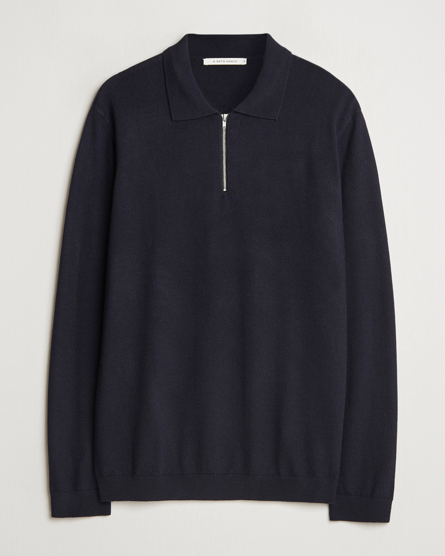 Herre | Gensere | A Day's March | Thompson Merino Half-Zip Polo Navy
