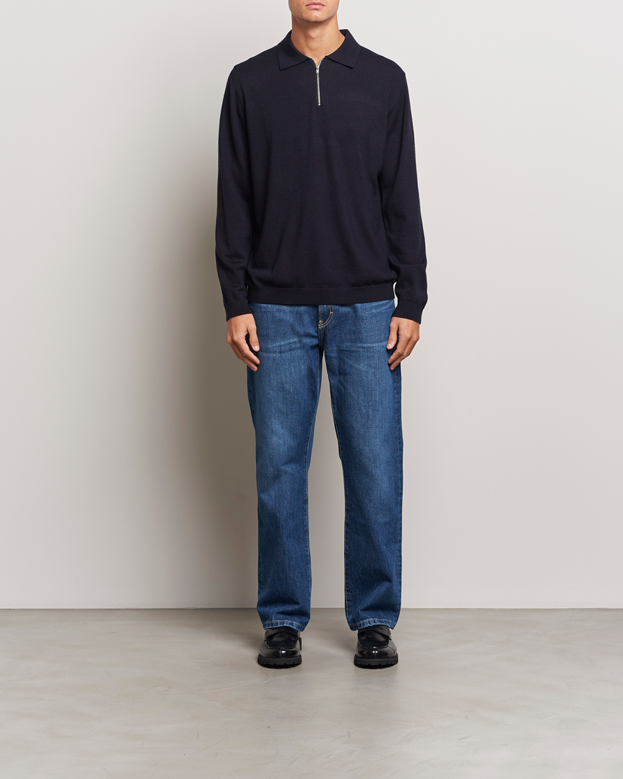 Herre | Gensere | A Day's March | Thompson Merino Half-Zip Polo Navy