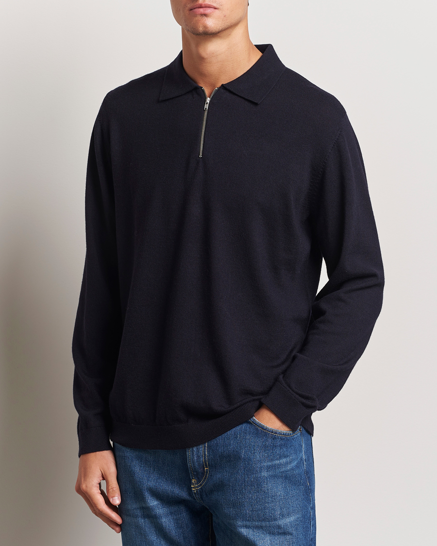 Herre | Gensere | A Day's March | Thompson Merino Half-Zip Polo Navy