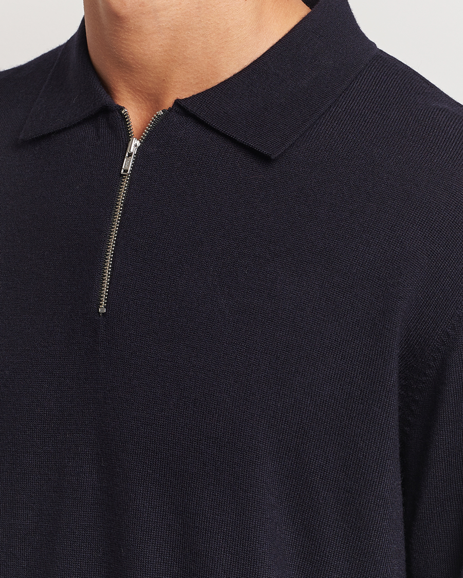 Herre | Gensere | A Day's March | Thompson Merino Half-Zip Polo Navy