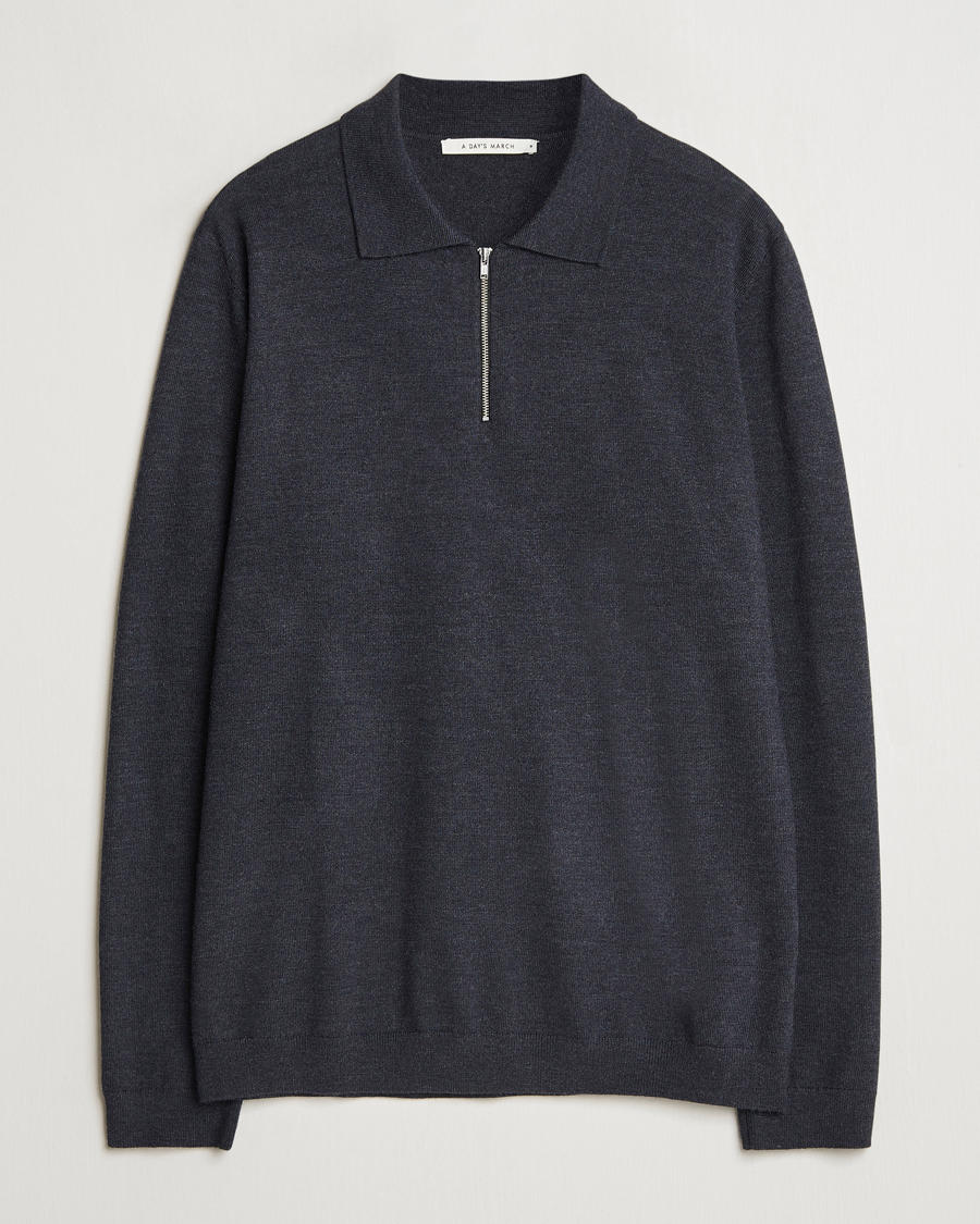 Herre | Gensere | A Day's March | Thompson Merino Half-Zip Polo Anthracite