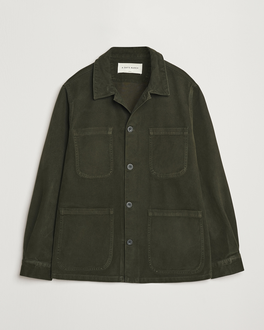 Herre | Skjorter | A Day's March | Algot Cotton Lyocell Overshirt Deep Green