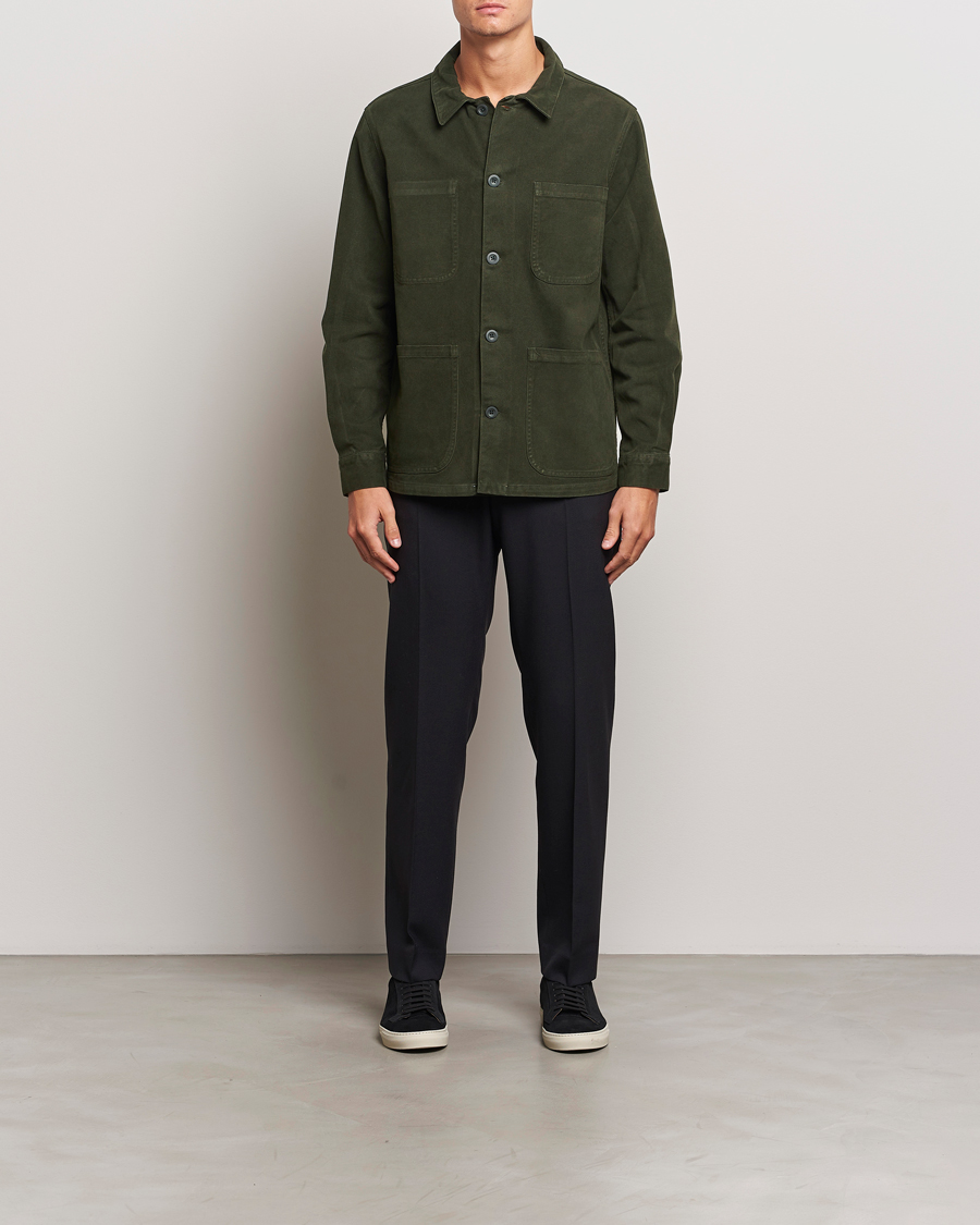 Herre | Skjorter | A Day's March | Algot Cotton Lyocell Overshirt Deep Green