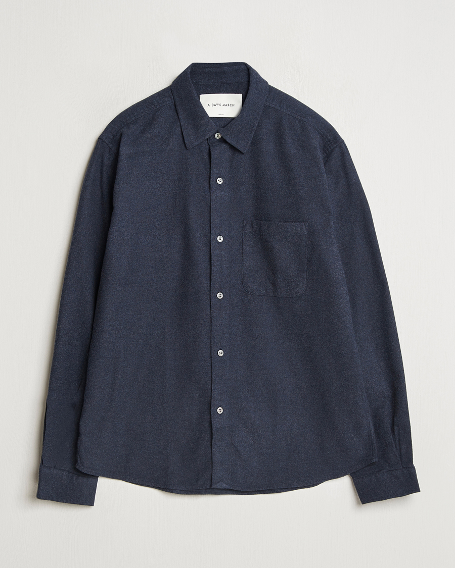 Herre | Skjorter | A Day's March | Newark Flannel Shirt Navy