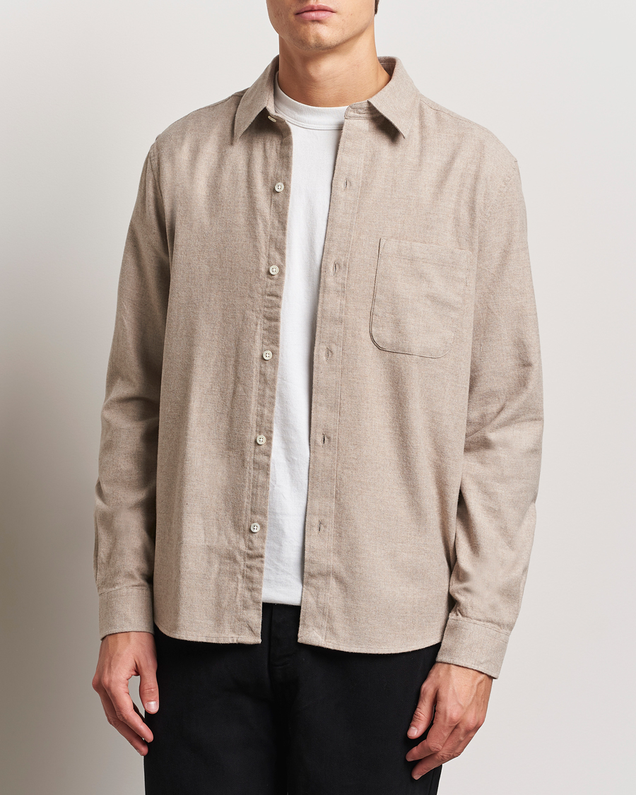 Herre | Skjorter | A Day's March | Newark Flannel Shirt Sand Melange