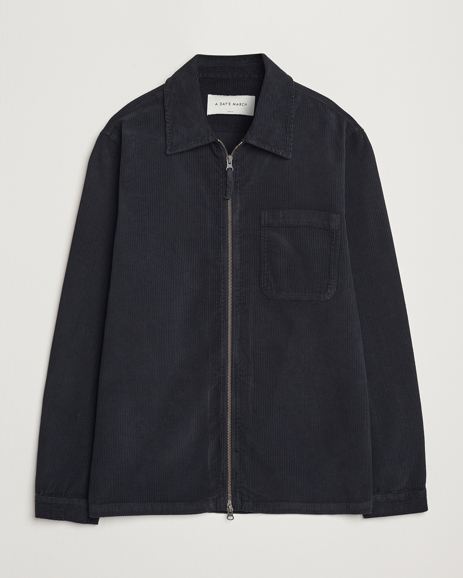 Herre | Skjorter | A Day's March | Fraser Zip Corduroy Overshirt Black