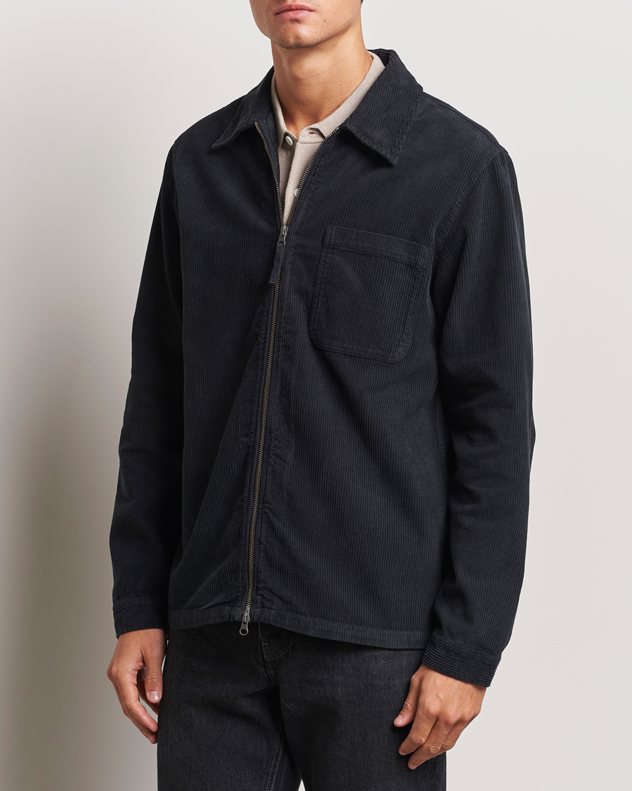 Herre | Skjorter | A Day's March | Fraser Zip Corduroy Overshirt Black
