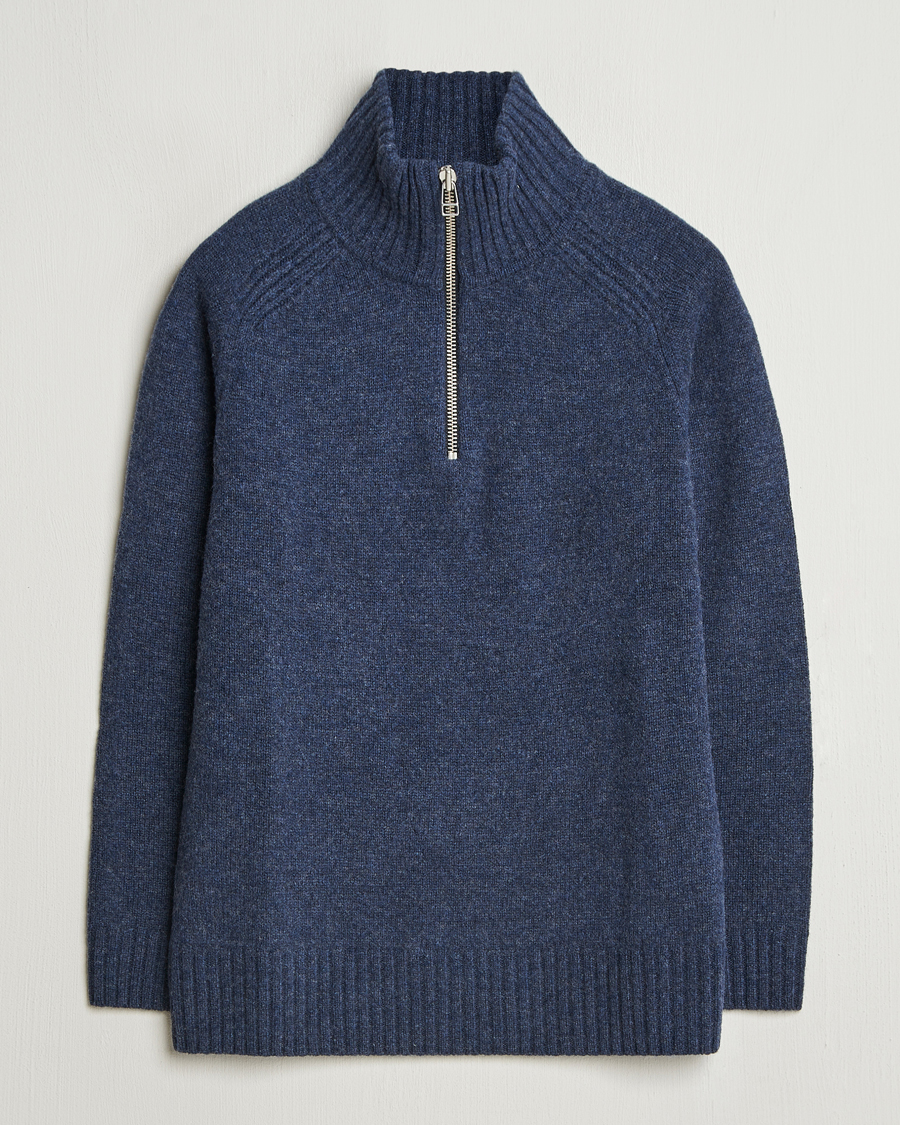 Herre | Gensere | A Day's March | Cullen Half-Zip Lambswool Sweater Navy Melange