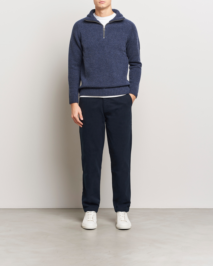 Herre | Gensere | A Day's March | Cullen Half-Zip Lambswool Sweater Navy Melange