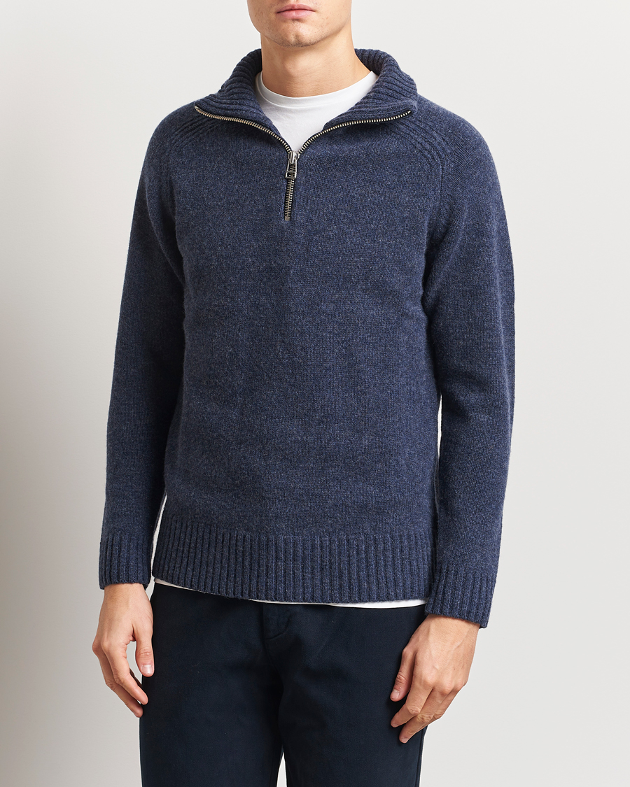 Herre | Gensere | A Day's March | Cullen Half-Zip Lambswool Sweater Navy Melange