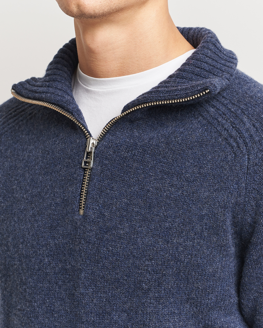 Herre | Gensere | A Day's March | Cullen Half-Zip Lambswool Sweater Navy Melange