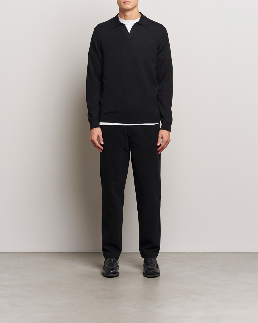 Herre | Gensere | A Day's March | Manol Open Collar Merino Polo Black