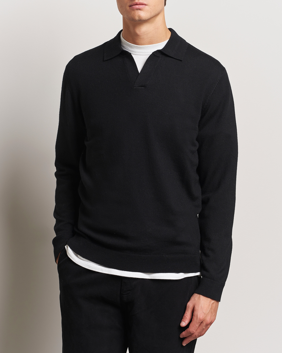 Herre | Gensere | A Day's March | Manol Open Collar Merino Polo Black