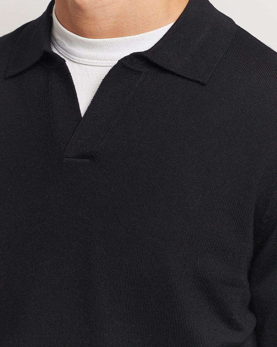Herre | Gensere | A Day's March | Manol Open Collar Merino Polo Black