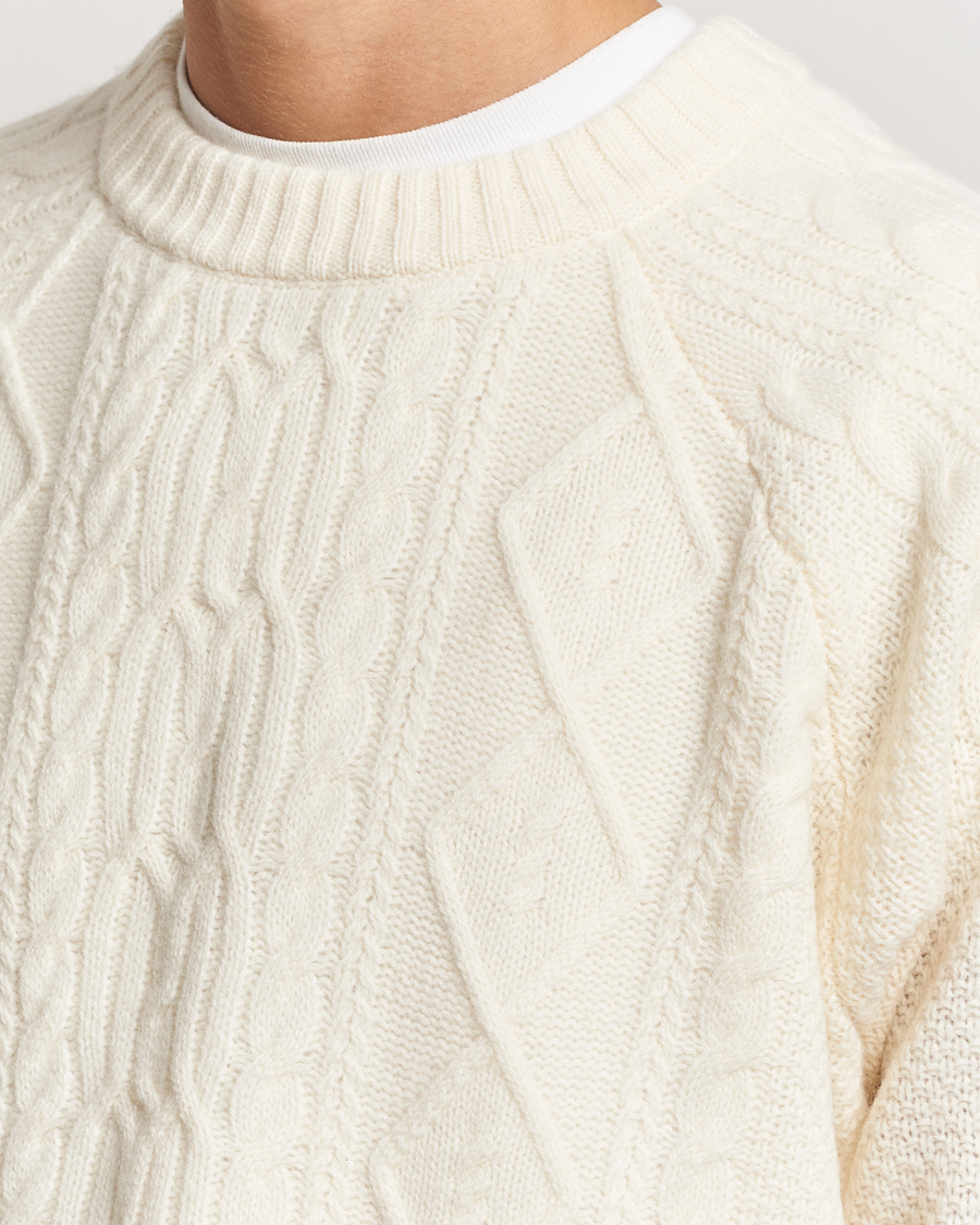 Herre | Gensere | A Day's March | Atlas Aran Knit Lambswool Sweater Off White