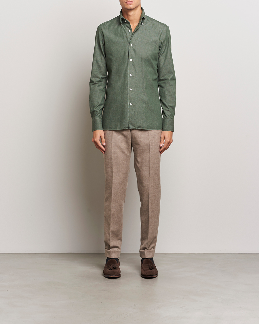 Herre | Skjorter | 100Hands | Button Down Denim Shirt Sage Green