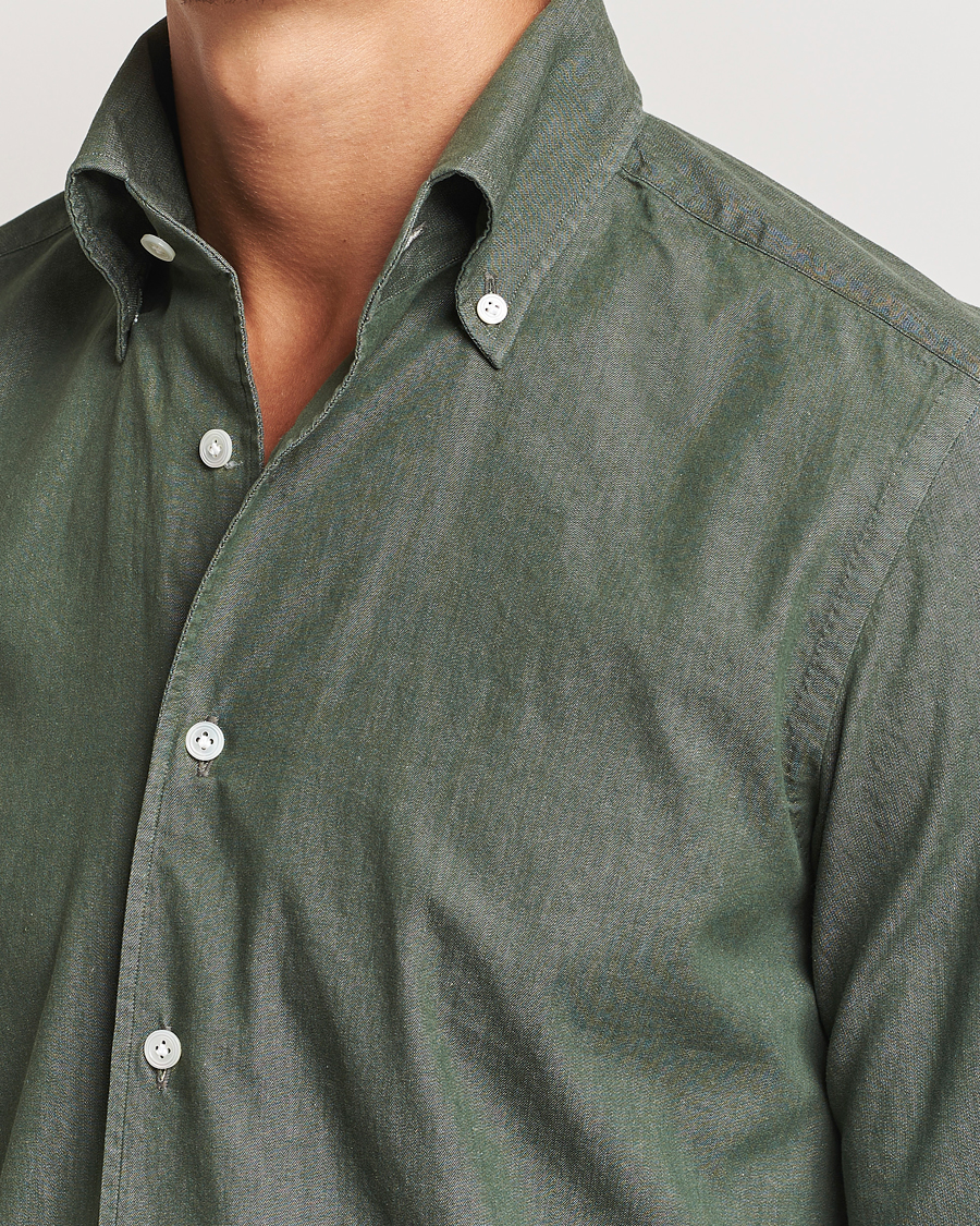 Herre | Skjorter | 100Hands | Button Down Denim Shirt Sage Green