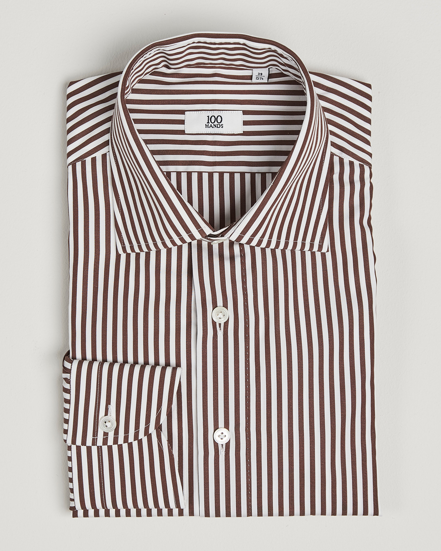 Herre | Skjorter | 100Hands | Striped Cut Away Cotton Shirt Brown