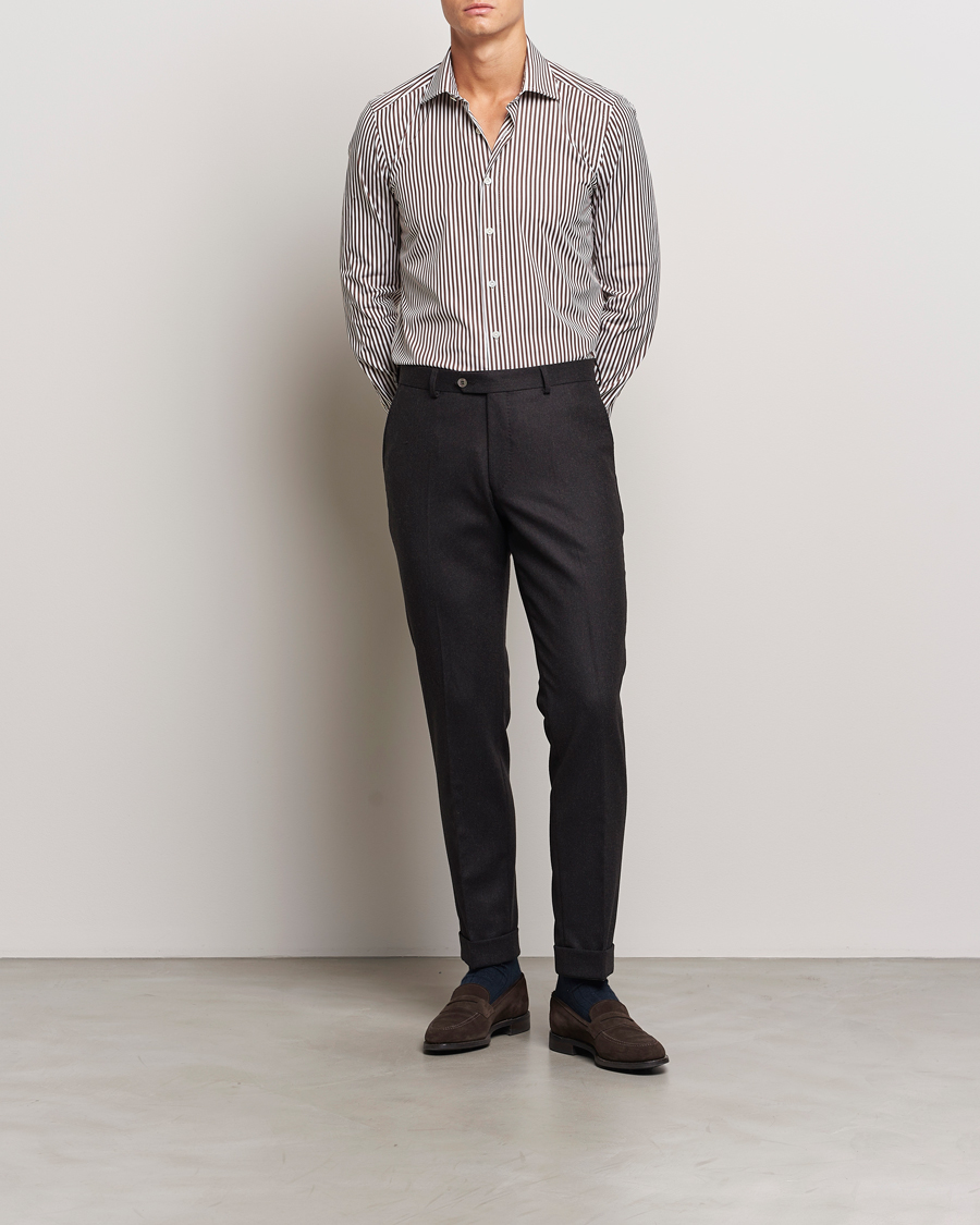 Herre | Skjorter | 100Hands | Striped Cut Away Cotton Shirt Brown