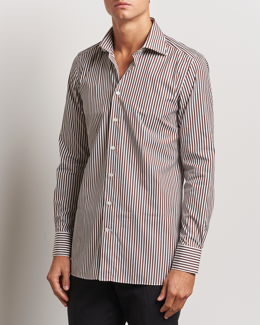 Herre | Skjorter | 100Hands | Striped Cut Away Cotton Shirt Brown