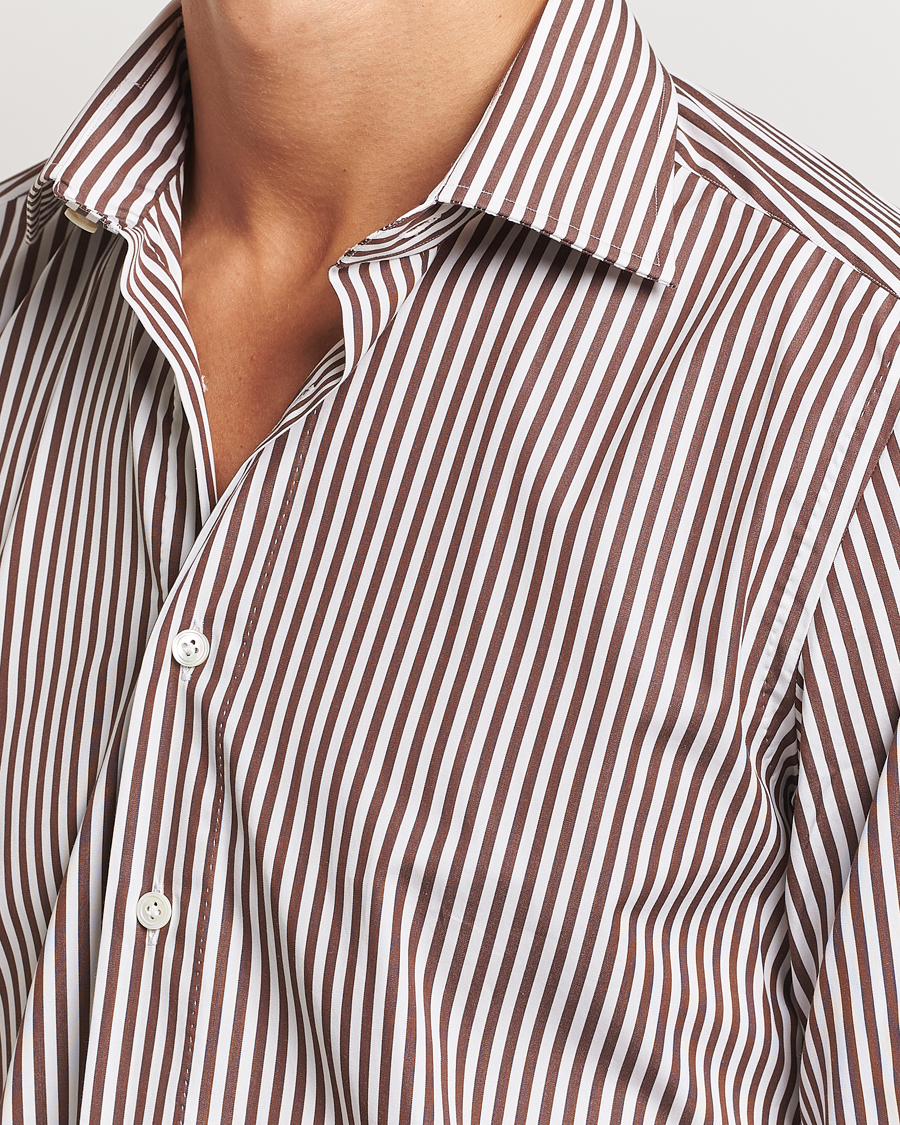 Herre | Skjorter | 100Hands | Striped Cut Away Cotton Shirt Brown