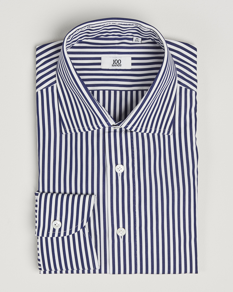 Herre | Skjorter | 100Hands | Striped Cut Away Cotton Shirt Navy