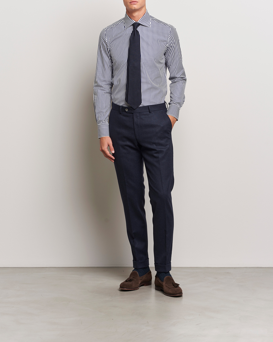 Herre | Skjorter | 100Hands | Striped Cut Away Cotton Shirt Navy