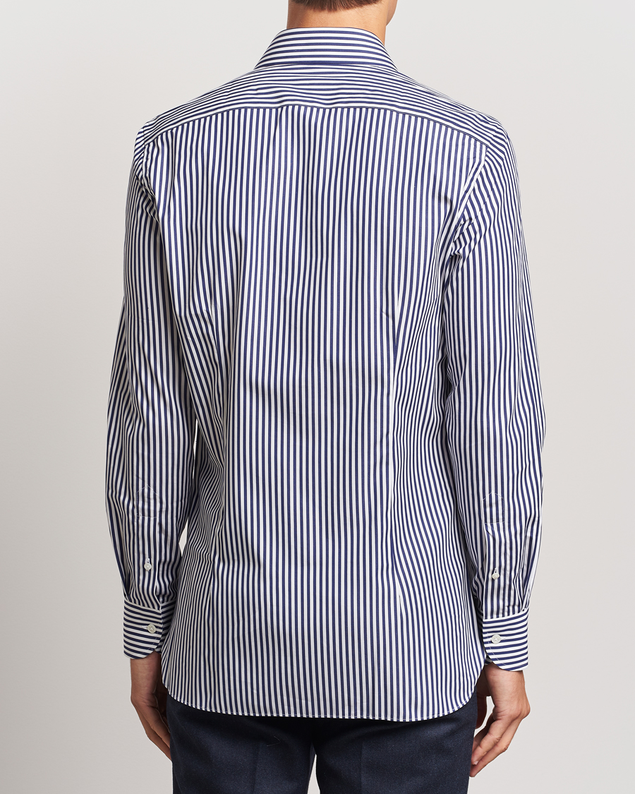 Herre | Skjorter | 100Hands | Striped Cut Away Cotton Shirt Navy