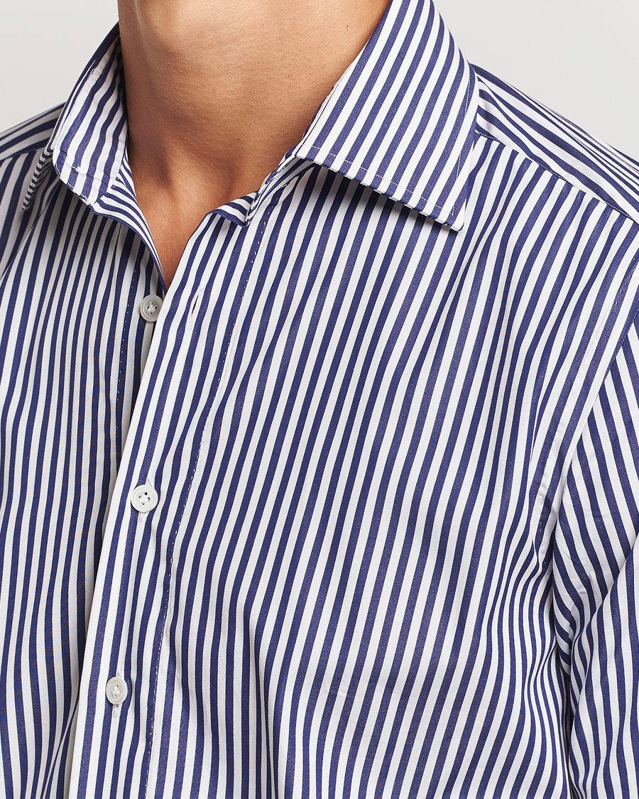 Herre | Skjorter | 100Hands | Striped Cut Away Cotton Shirt Navy