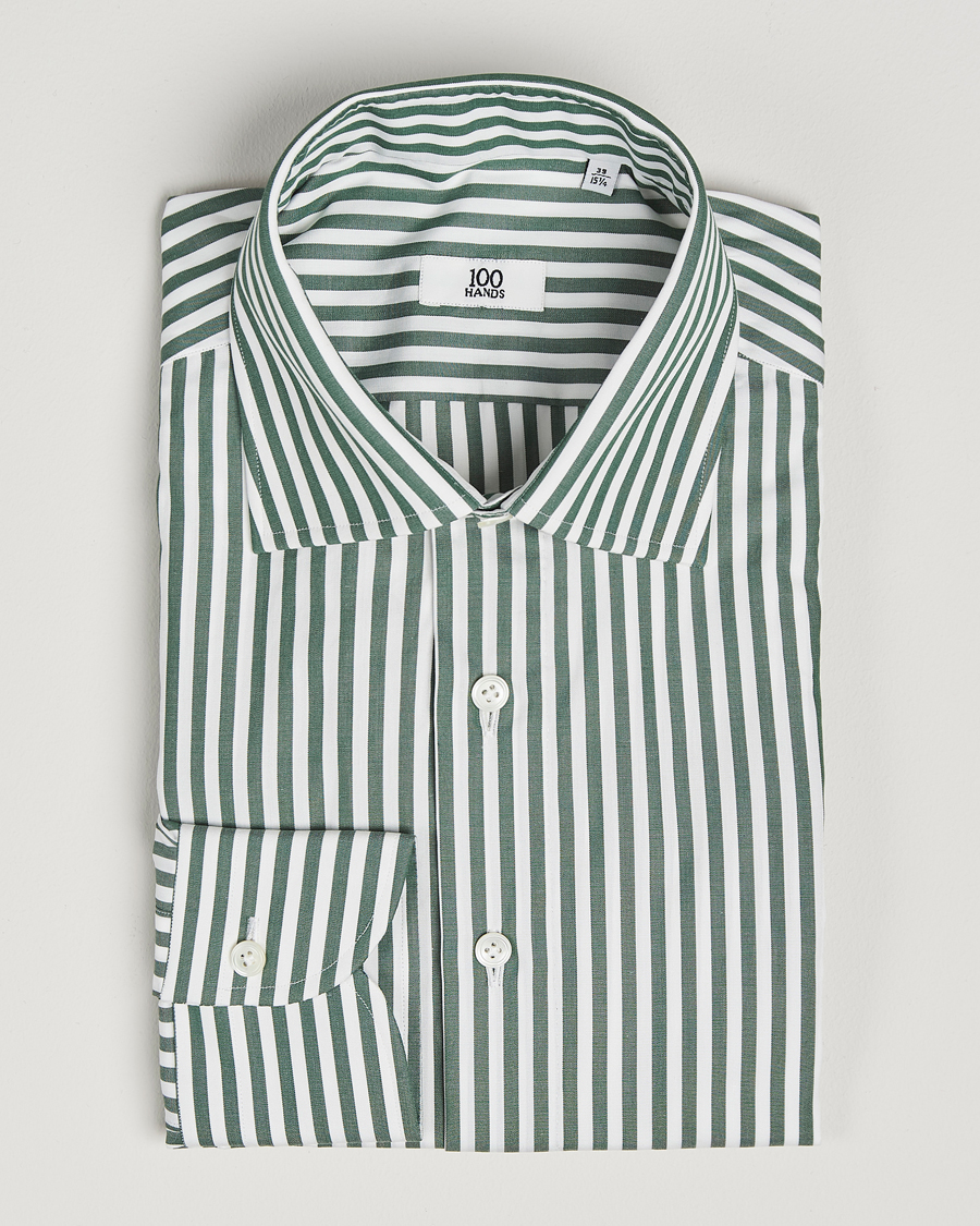 Herre | Skjorter | 100Hands | Striped Cut Away Cotton Shirt Green