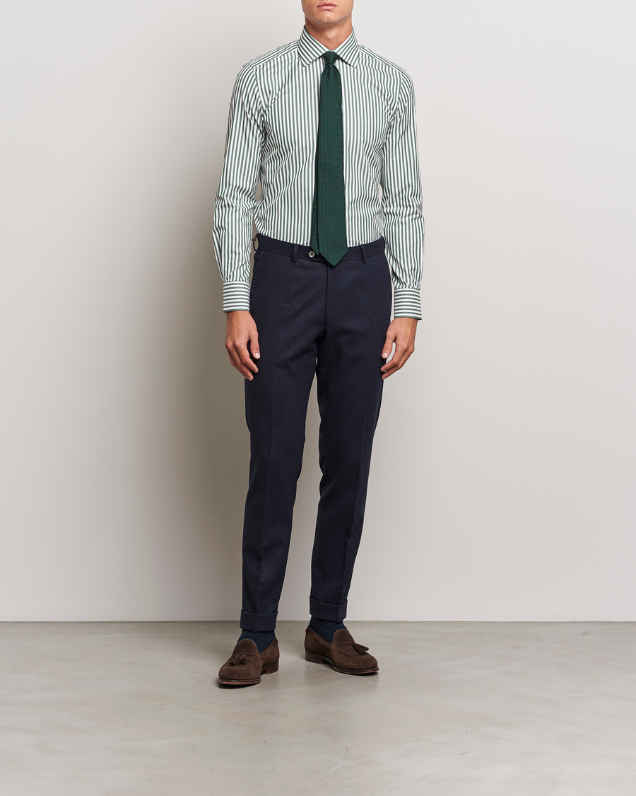 Herre | Skjorter | 100Hands | Striped Cut Away Cotton Shirt Green