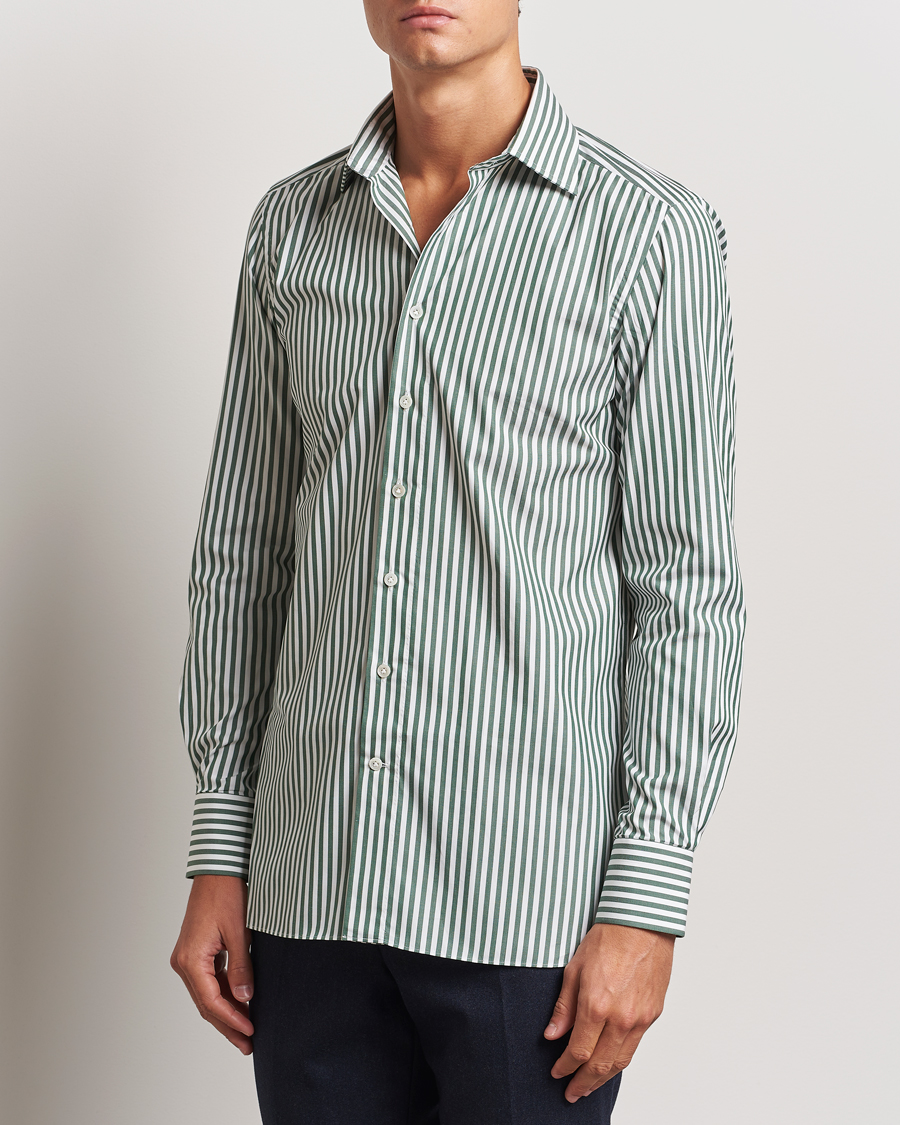 Herre | Skjorter | 100Hands | Striped Cut Away Cotton Shirt Green