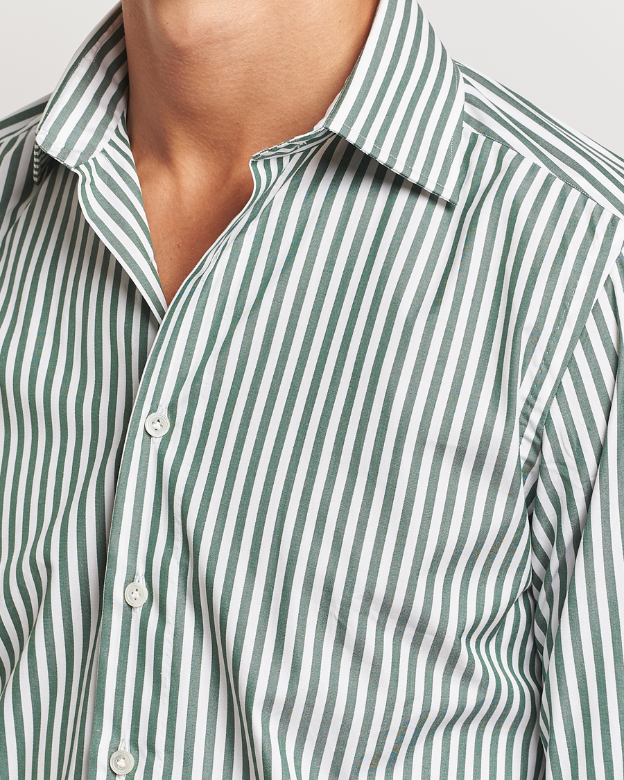 Herre | Skjorter | 100Hands | Striped Cut Away Cotton Shirt Green