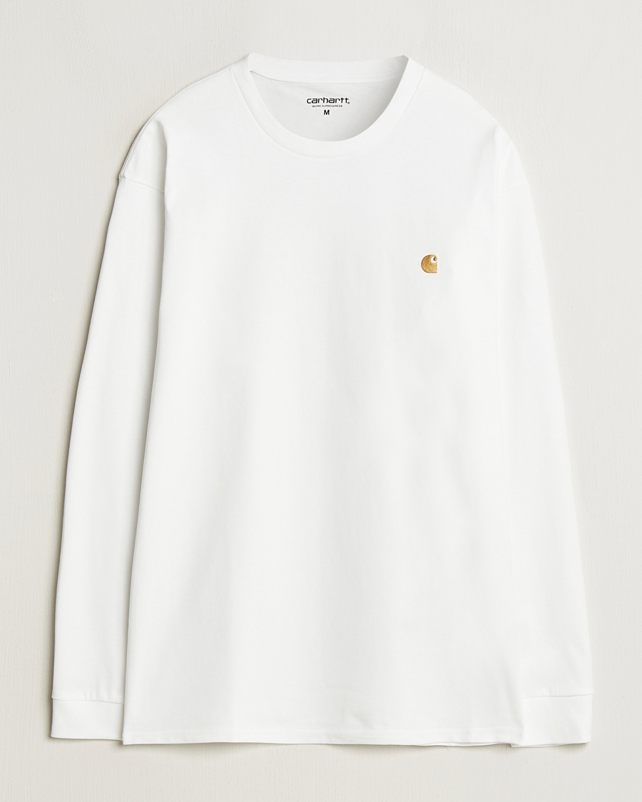 Herre | T-Shirts | Carhartt WIP | Chase Combed Cotton Long Sleeve T-Shirt White/Gold