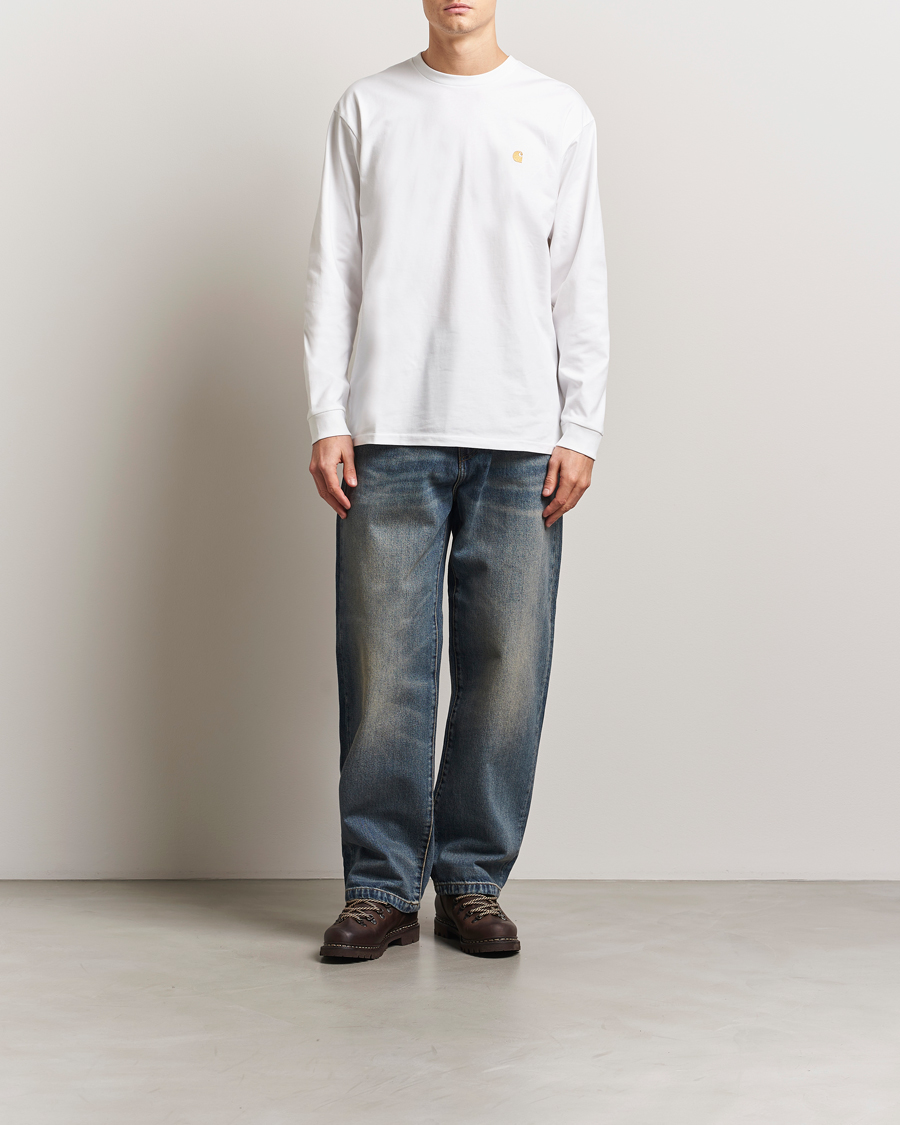 Herre | T-Shirts | Carhartt WIP | Chase Combed Cotton Long Sleeve T-Shirt White/Gold