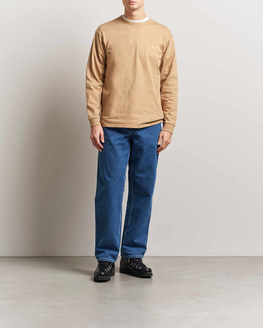 Herre | T-Shirts | Carhartt WIP | Chase Combed Cotton Long Sleeve T-Shirt Dusty H Brown