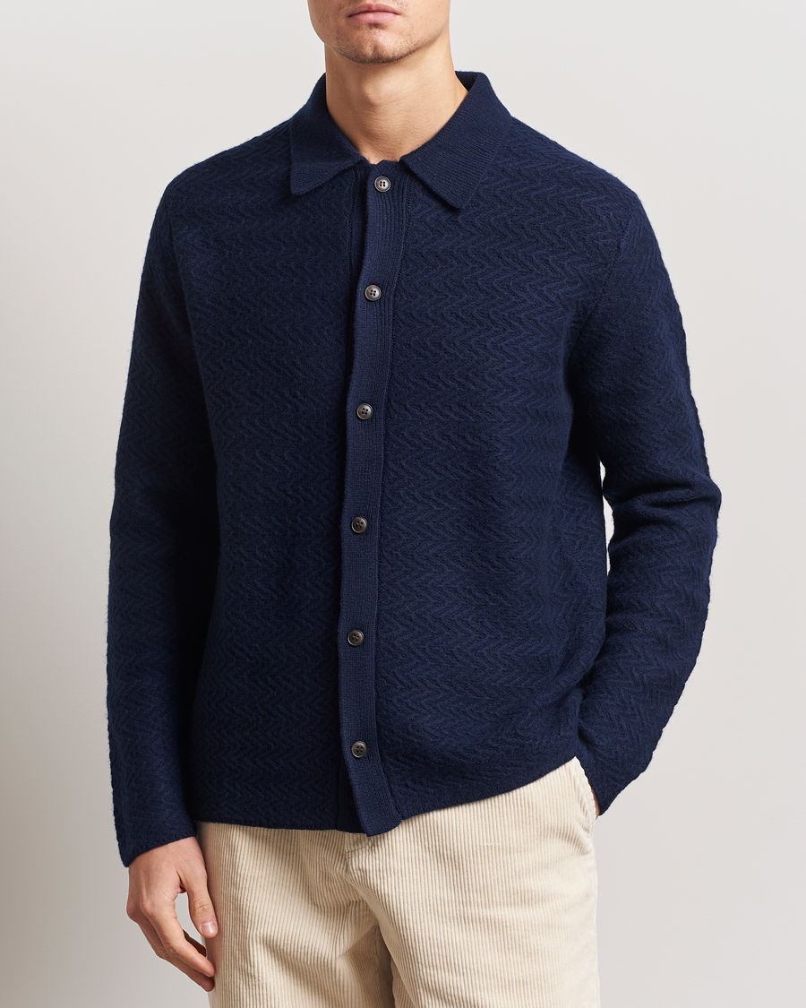 Herre | Gensere | LES DEUX | Finnegan Knit Shirt Cardigan Dark Navy
