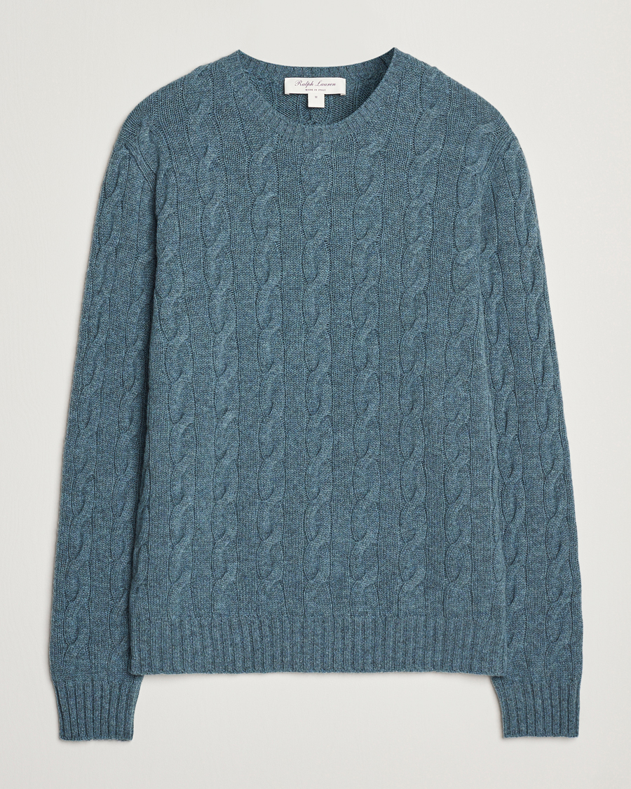 Herre | Gensere | Ralph Lauren Purple Label | Cashmere Cable Sweater Blue Melange