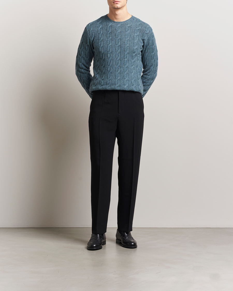 Herre | Gensere | Ralph Lauren Purple Label | Cashmere Cable Sweater Blue Melange