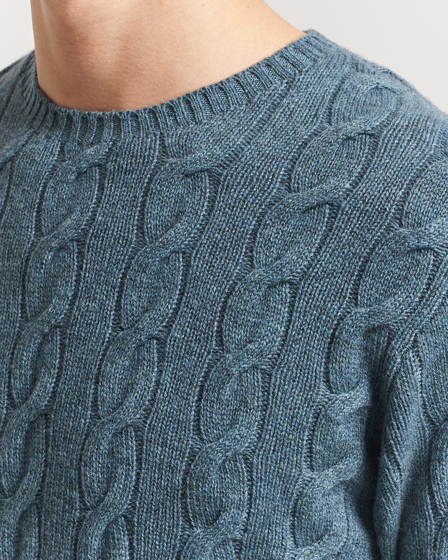 Herre | Gensere | Ralph Lauren Purple Label | Cashmere Cable Sweater Blue Melange