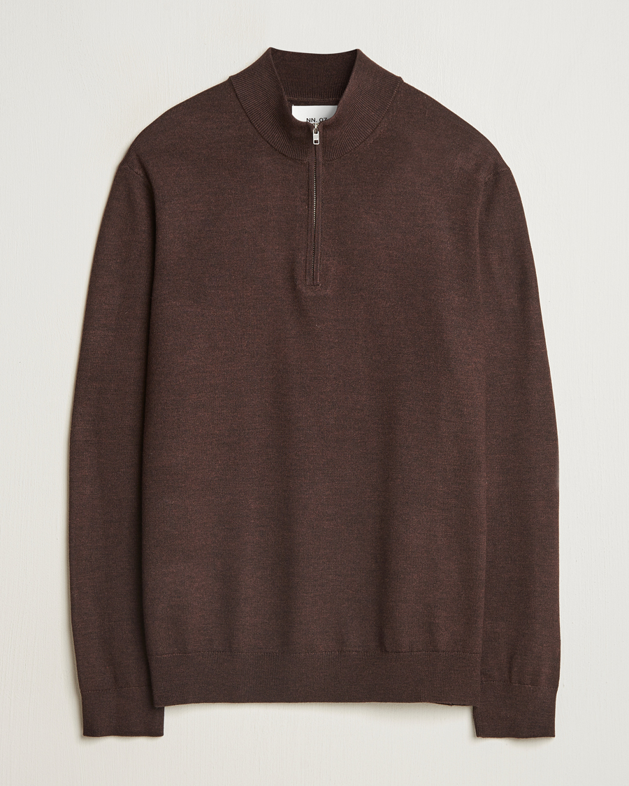Herre | Gensere | NN07 | Sergio Merino Knitted Half Zip Brown Melange