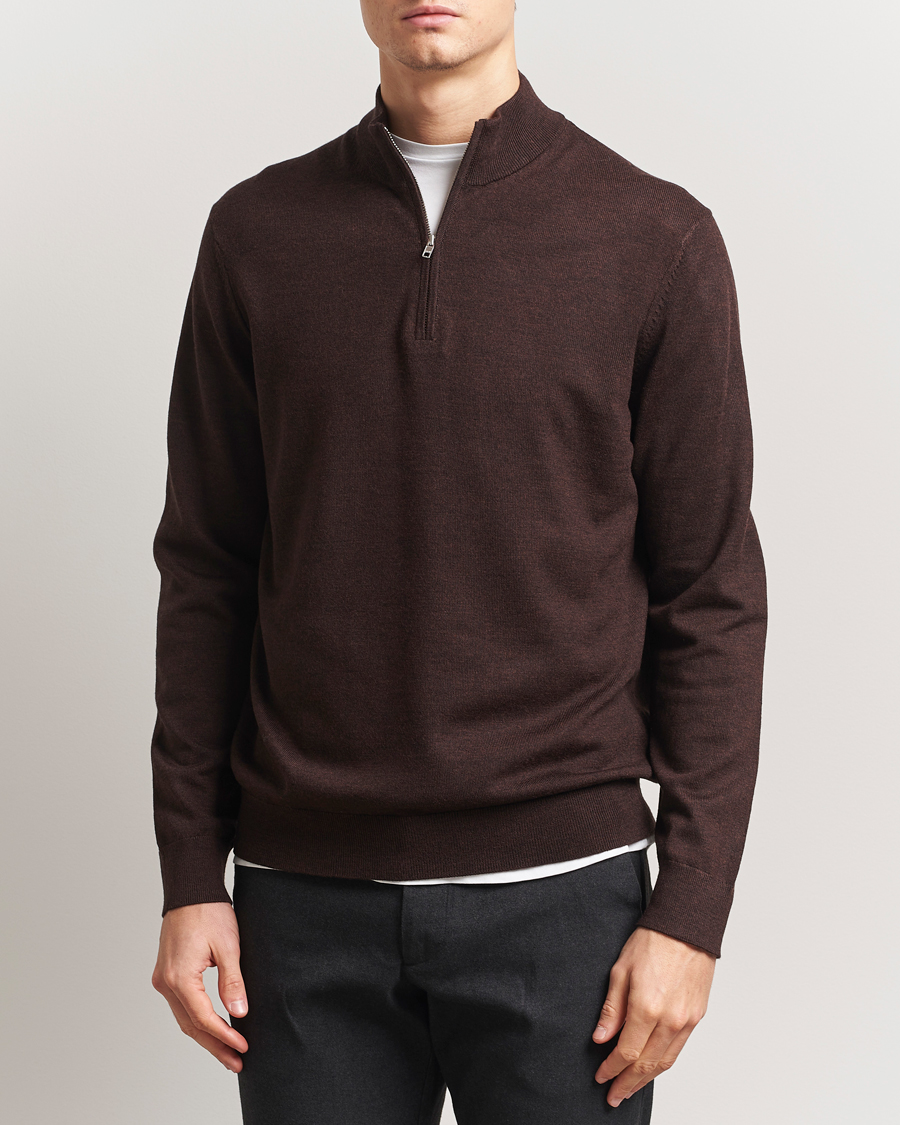 Herre | Gensere | NN07 | Sergio Merino Knitted Half Zip Brown Melange