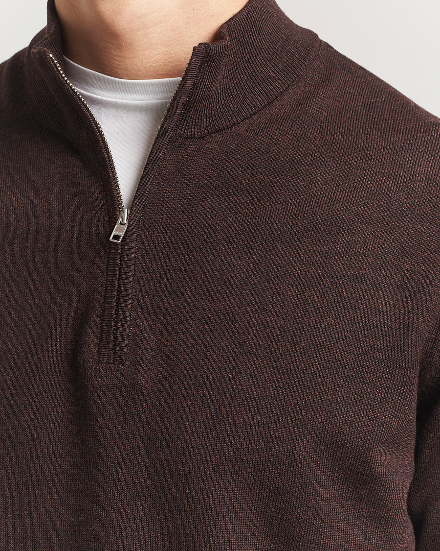 Herre | Gensere | NN07 | Sergio Merino Knitted Half Zip Brown Melange