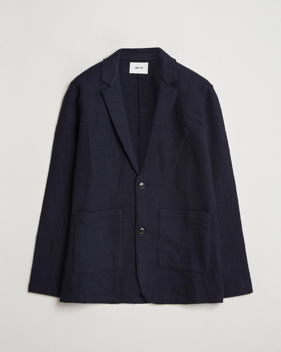 Herre | Dressjakker | NN07 | Boiled Wool Knitted Blazer Navy Blue